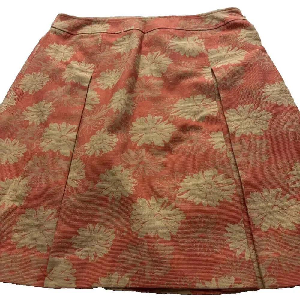 Evan Picone Cotton Pleated Skirt‎ Womens 12 Orange Gold Tiger Lily Flower Girly